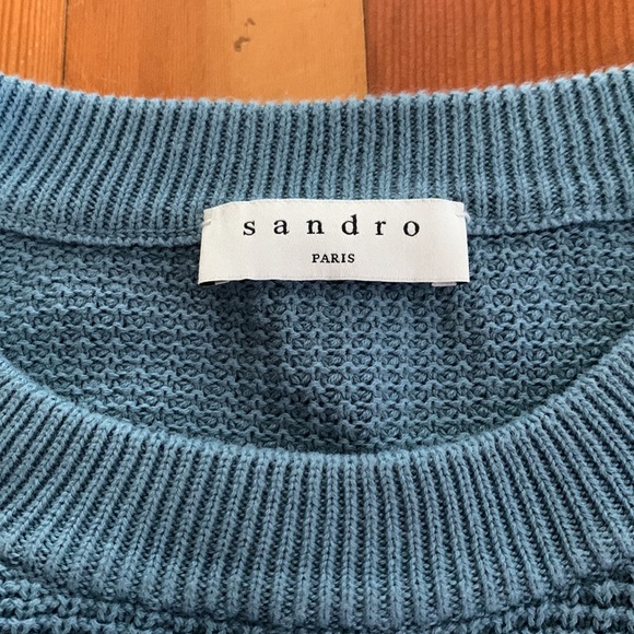 Sandro Paris Blue Crewneck Sweater 100% Cotton - Picture 6 of 9